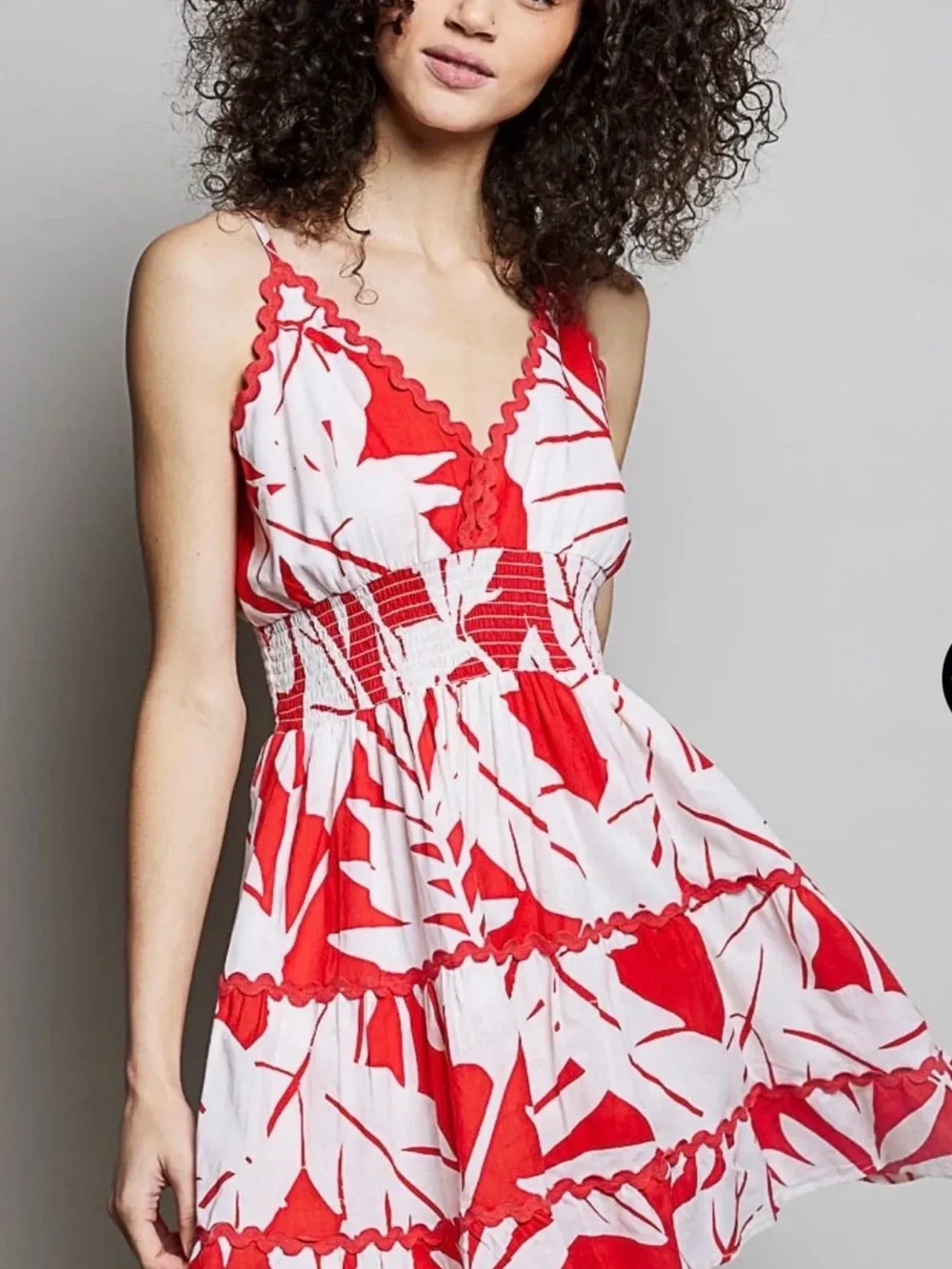 POL Red & White Floral Tiered Sundress Size Small BNWOT
